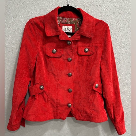 LAL Live a Little | Women’s Red Corduroy Blazer Classic Boho Style, Size PM - Picture 7 of 16